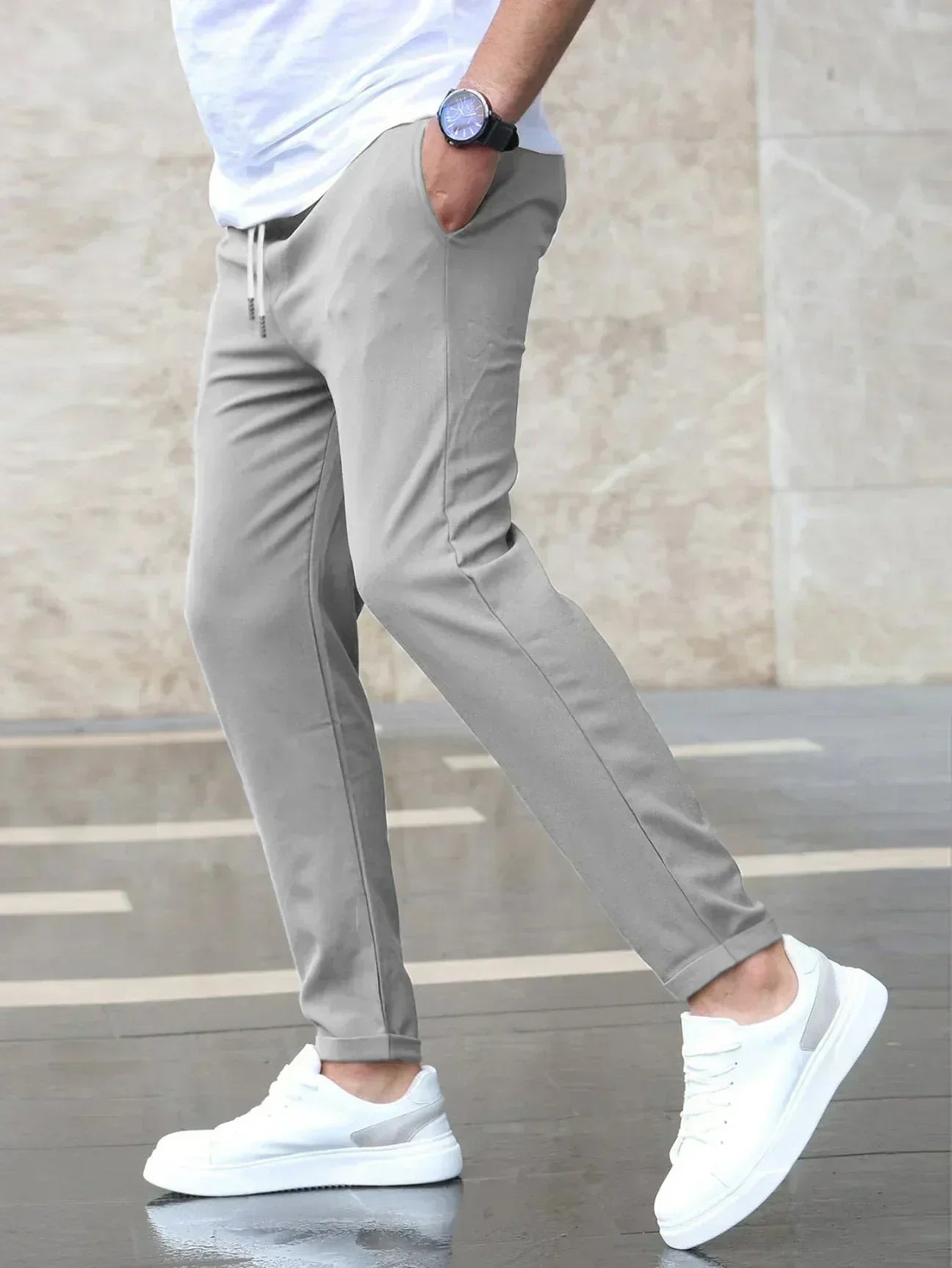 Men’s Tapered Pants with Side Pockets and Clean Waistband