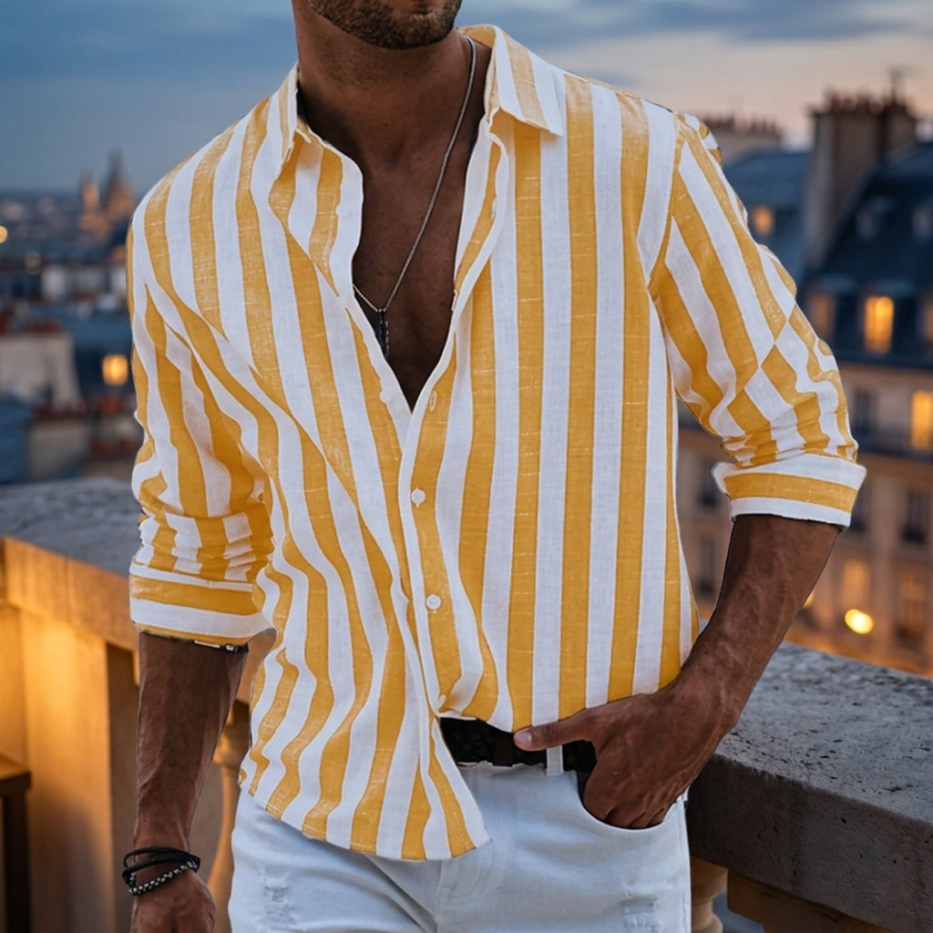 Men's Striped Long Sleeve Business Casual Button Down Shirt