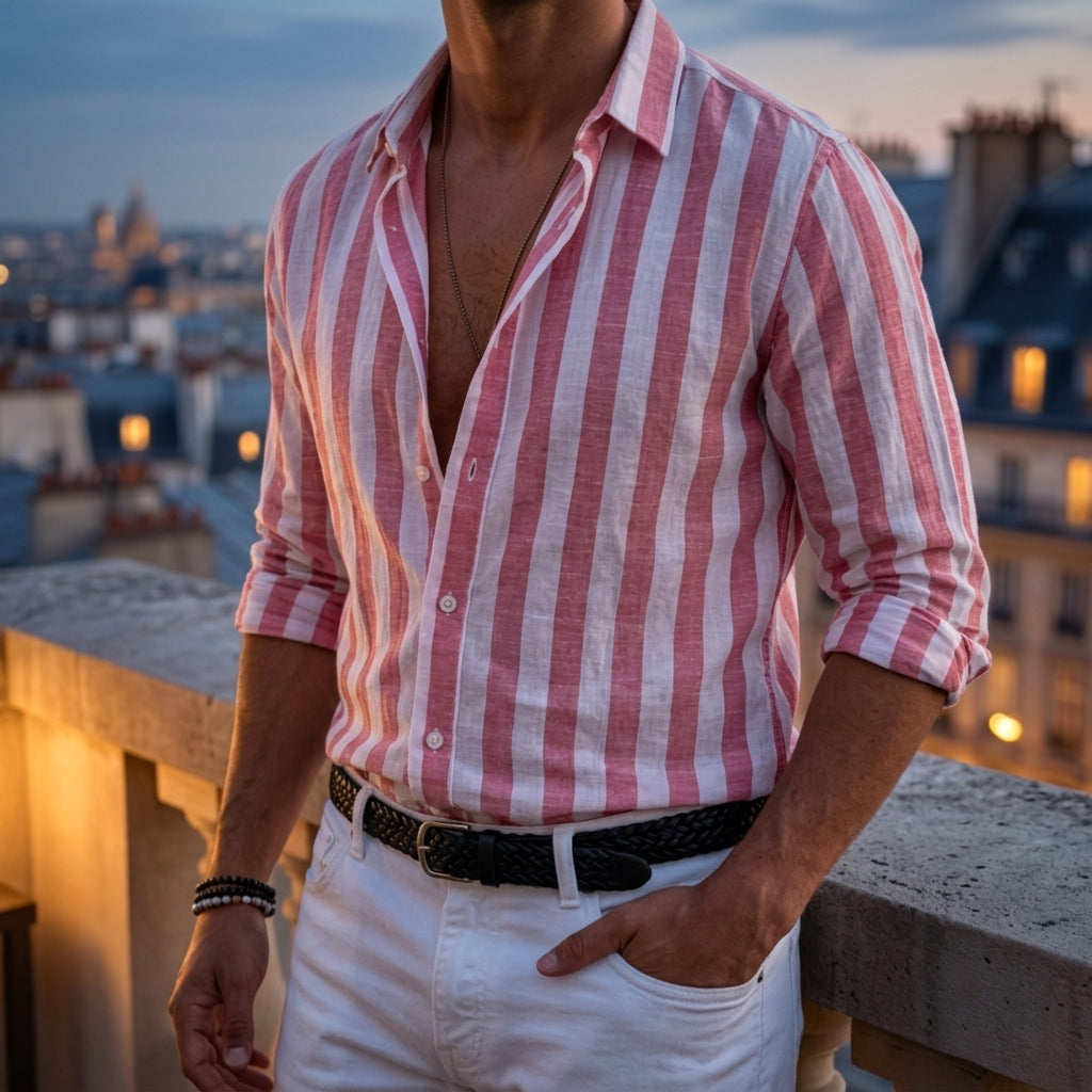 Men's Striped Long Sleeve Business Casual Button Down Shirt