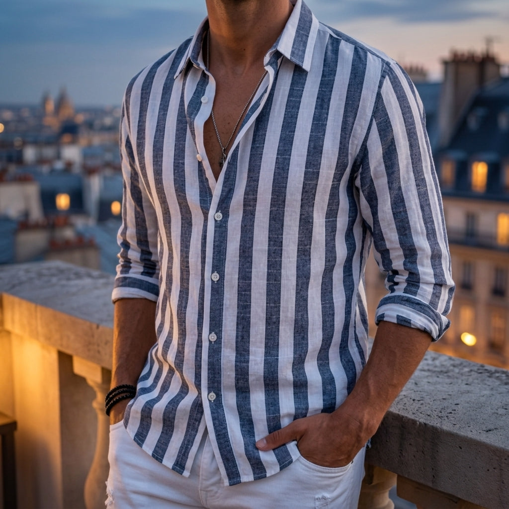 Men's Striped Long Sleeve Business Casual Button Down Shirt