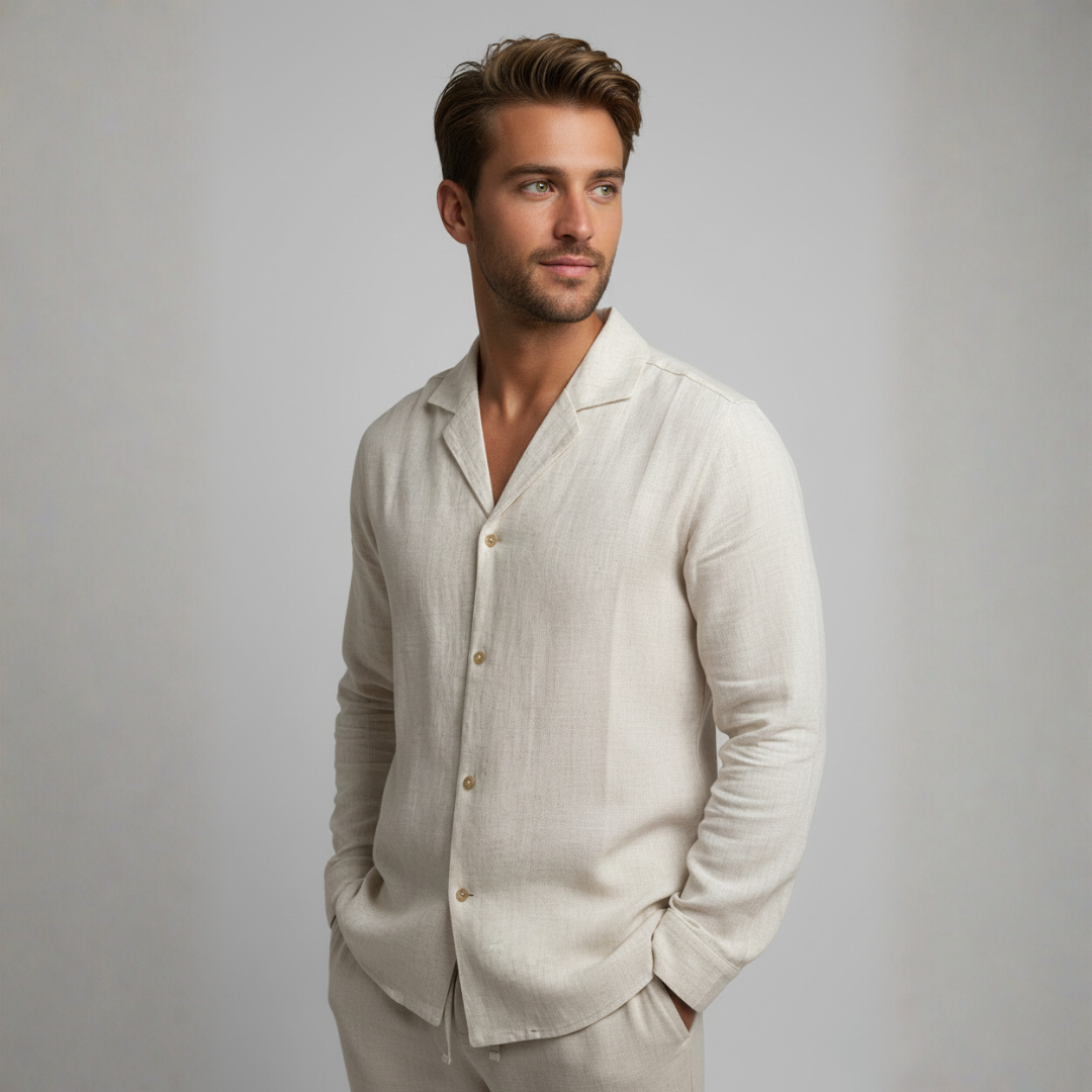 Men’s Refined Linen Summer Two-Piece Set – Relaxed Shirt and Tailored Trousers