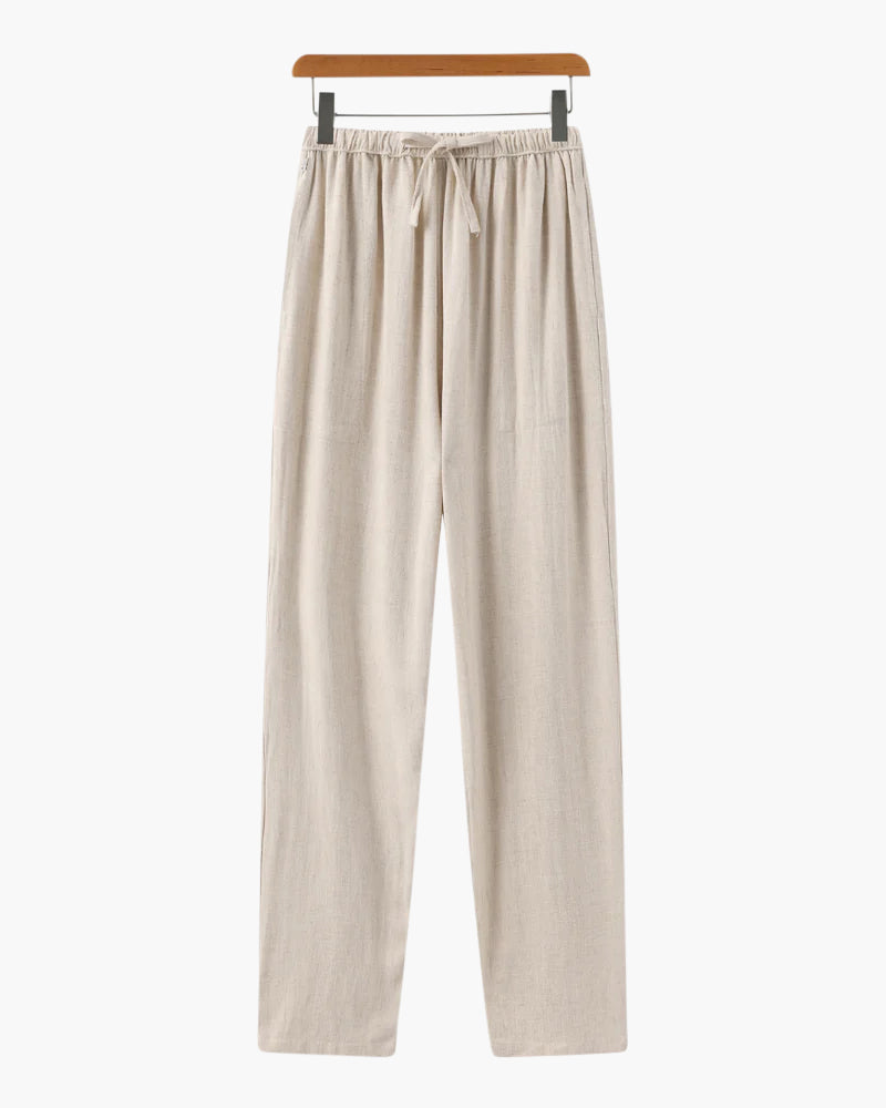 Men's Linen Drawstring Waist Relaxed Fit Straight Leg Pants