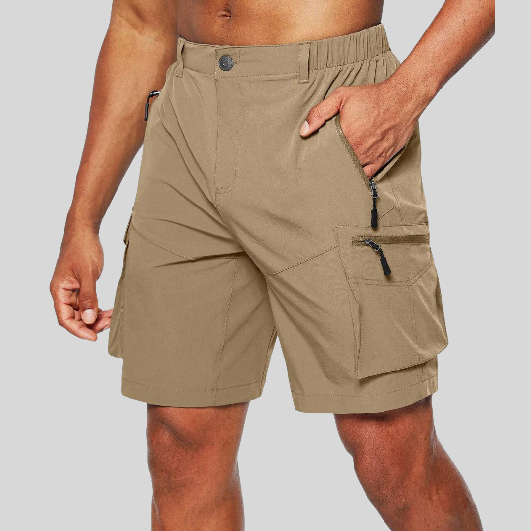 Men's Elastic Waist Cargo Shorts - Zip Pocket Design
