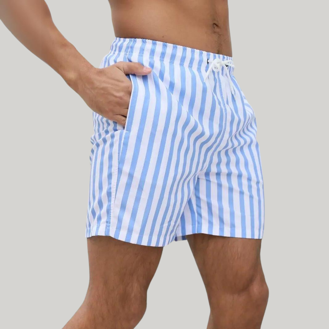 Shorts de bain à rayures avec cordon de serrage pour hommes