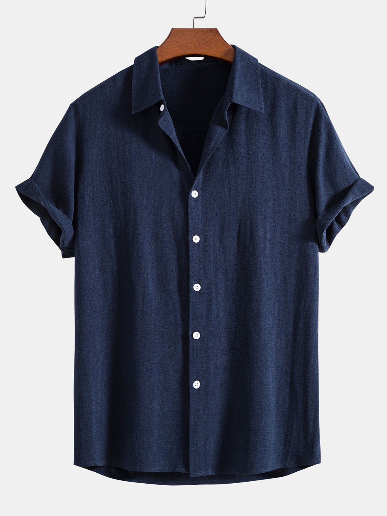 Ensemble en lin pour hommes - Chemise à manches courtes à boutons et pantalons à cordon de serrage