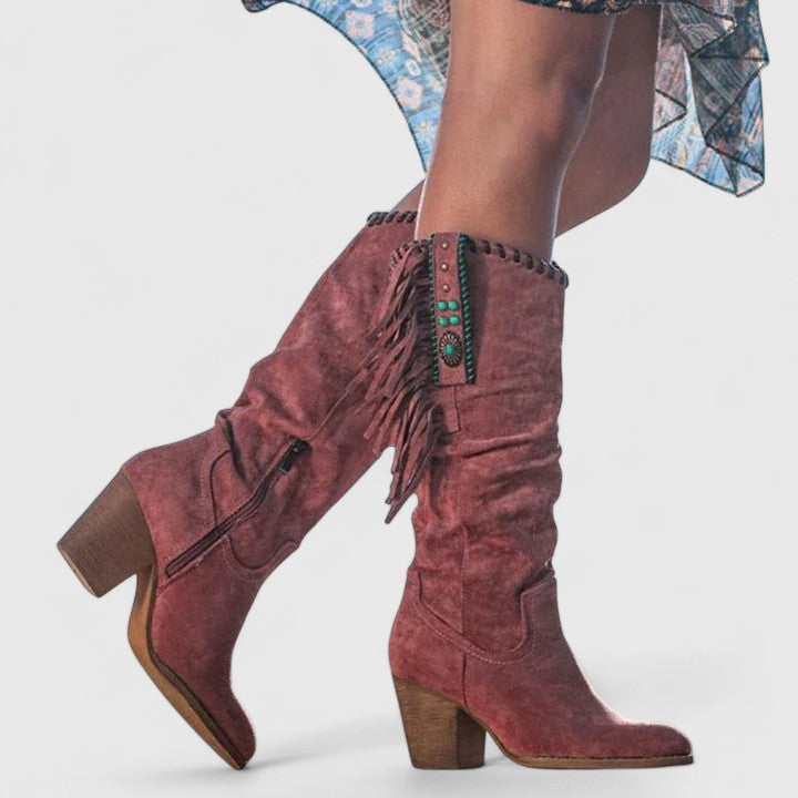 Women's Boots Knee High Fringe Block Heel