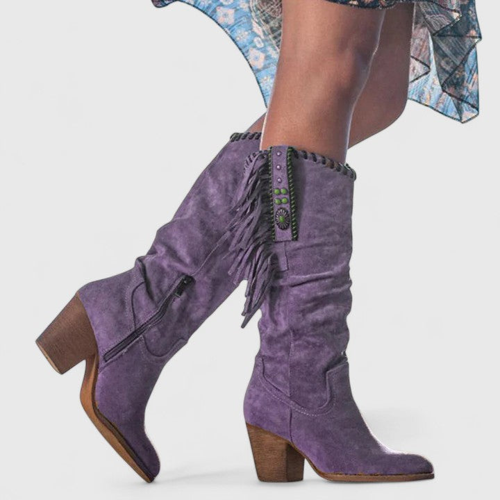 Women's Boots Knee High Fringe Block Heel