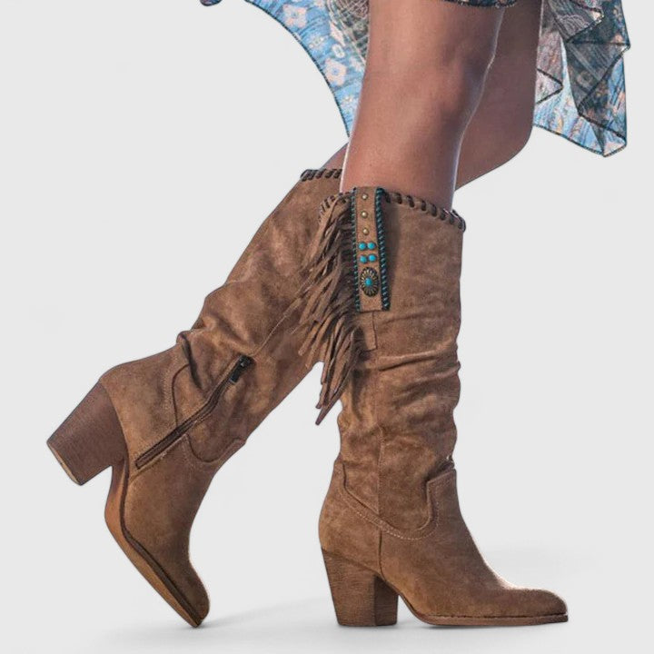 Women's Boots Knee High Fringe Block Heel