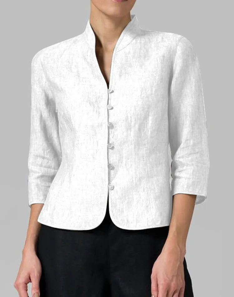 Women's Blouse Stand Collar Long Sleeve Button-Down