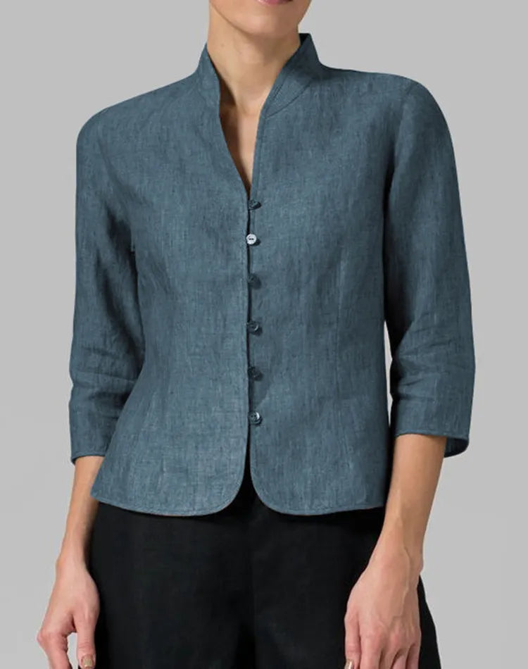 Women's Blouse Stand Collar Long Sleeve Button-Down