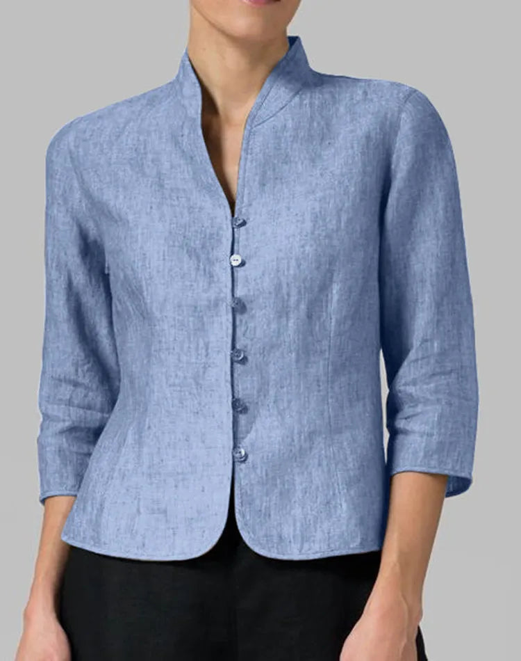 Women's Blouse Stand Collar Long Sleeve Button-Down