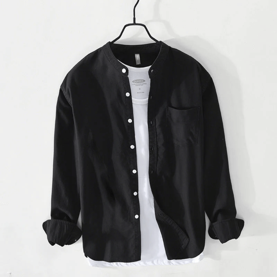 Chemise à manches longues à col band avec boutons pour hommes
