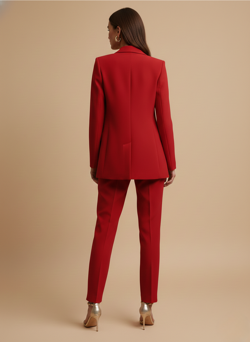Women’s Single-Breasted Pants Suit with Longline Blazer and Straight-Leg Trousers