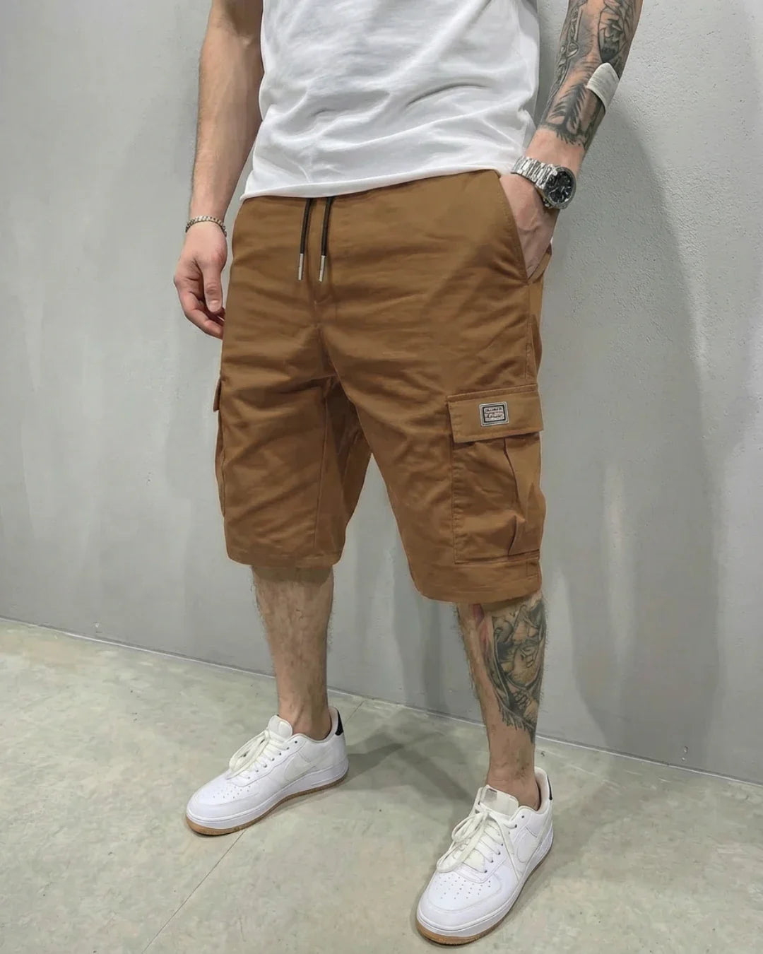 Men's Drawstring Cargo Shorts with Side Pockets