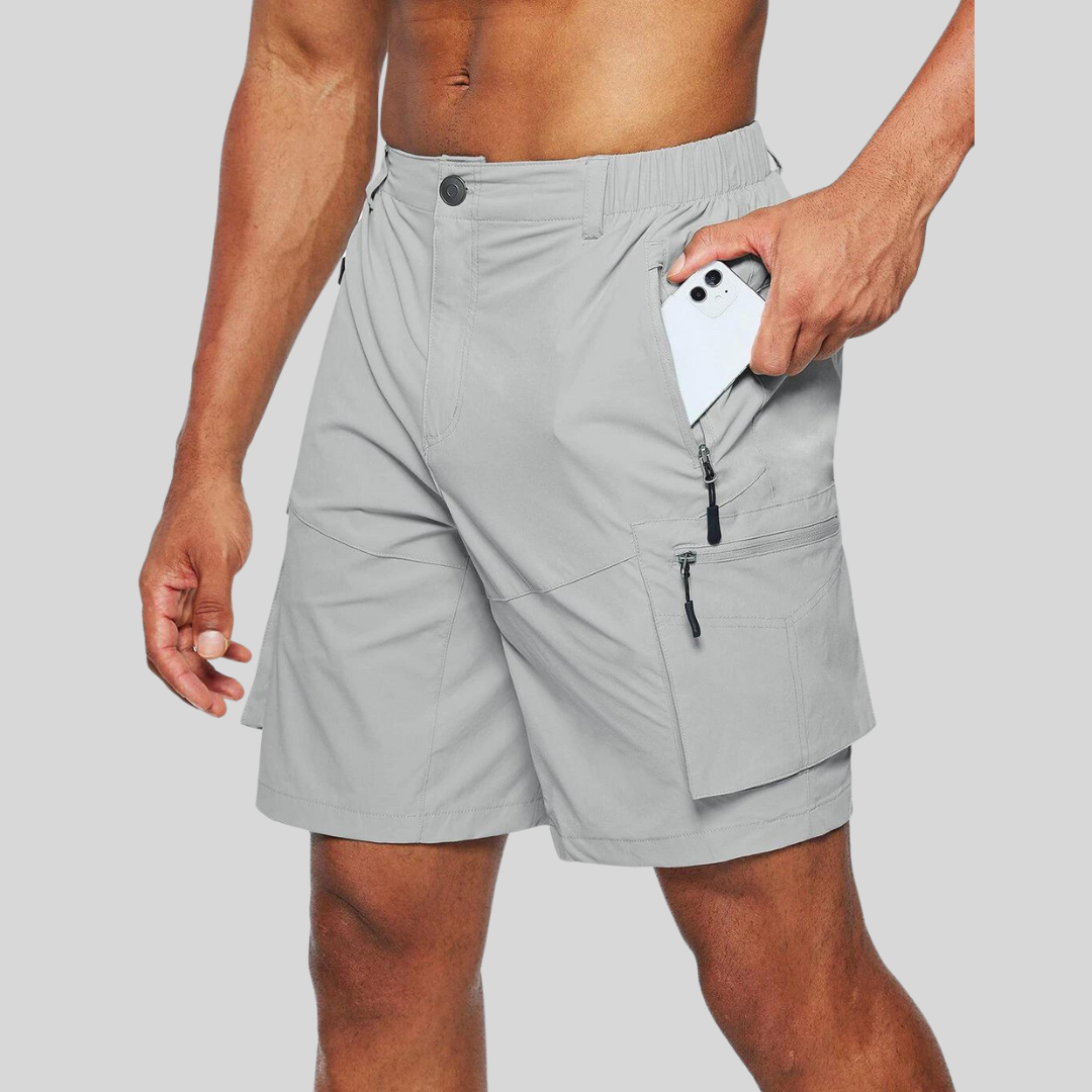 Men's Elastic Waist Cargo Shorts - Zip Pocket Design