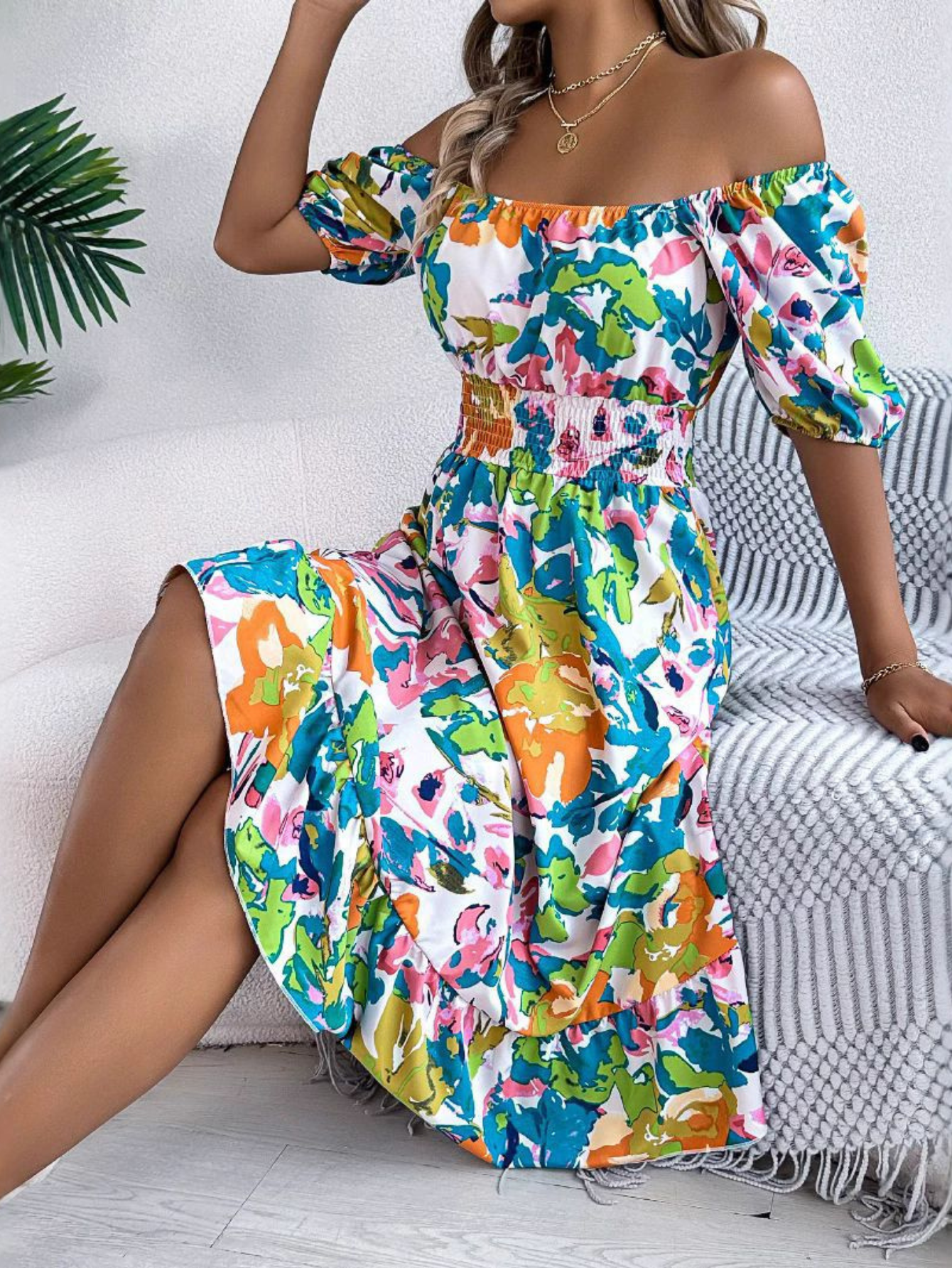 Women's Midi Dress Off-Shoulder Floral Print