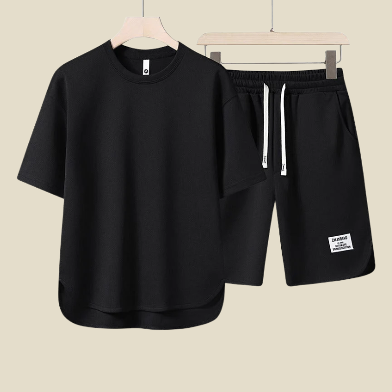 Men’s Two-Piece Casual Set – Relaxed T-Shirt and Drawstring Shorts