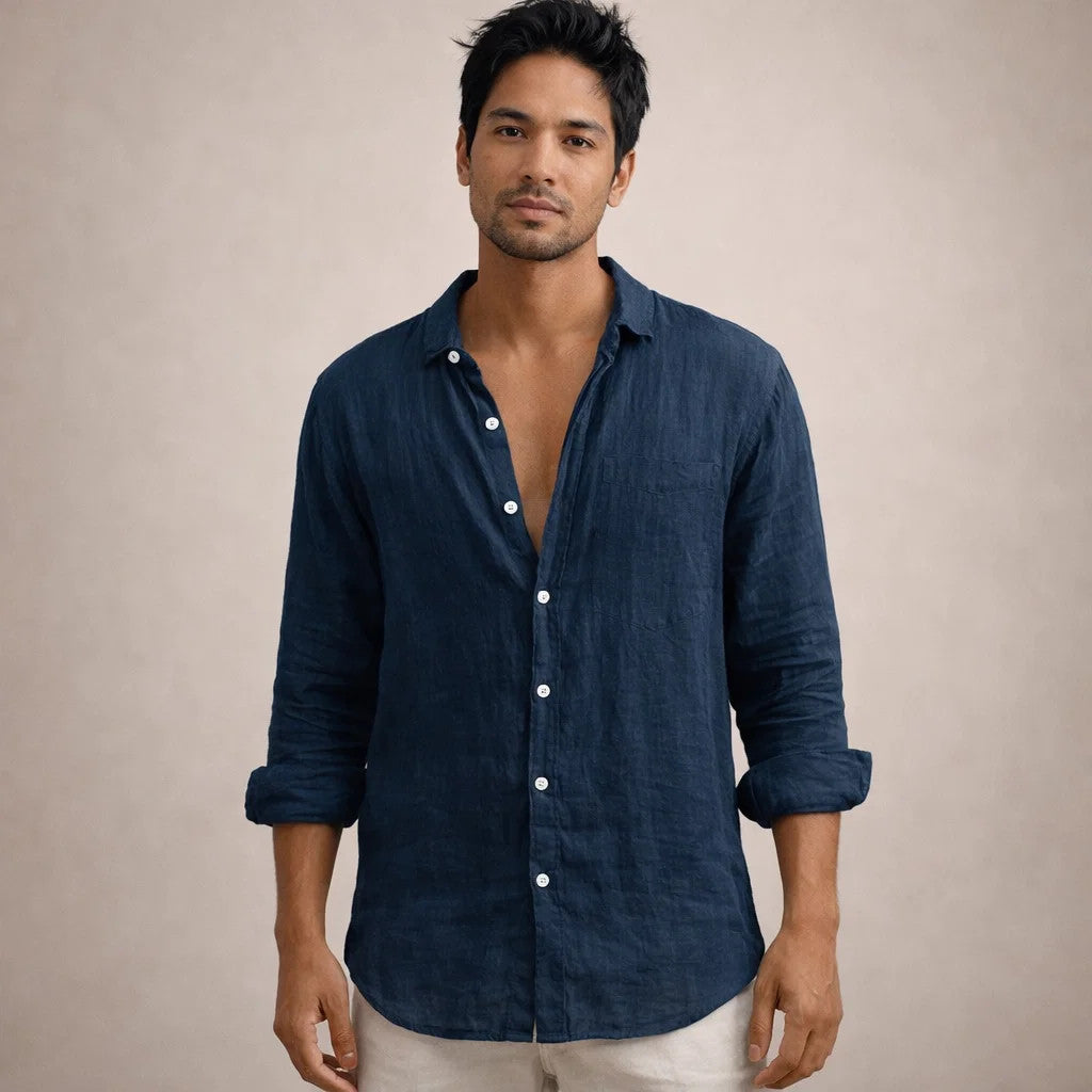Men's Regular Fit Linen Button Down Long Sleeve Shirt