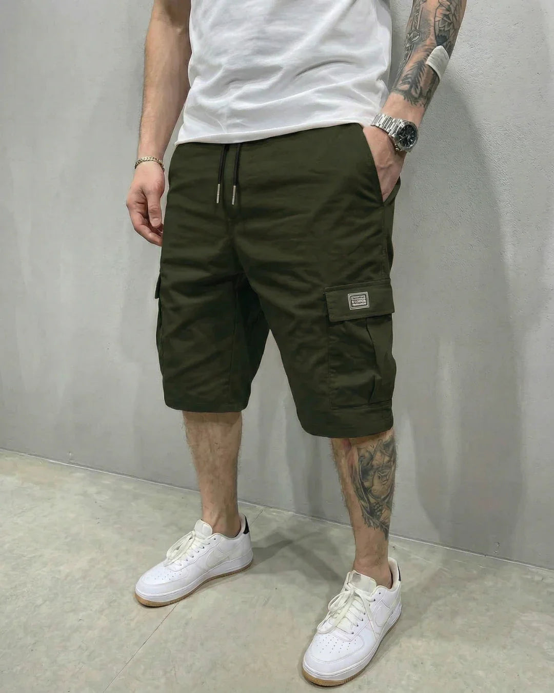 Men's Drawstring Cargo Shorts with Side Pockets