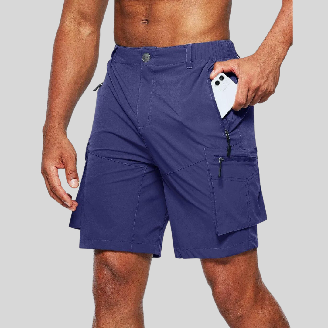 Men's Elastic Waist Cargo Shorts - Zip Pocket Design