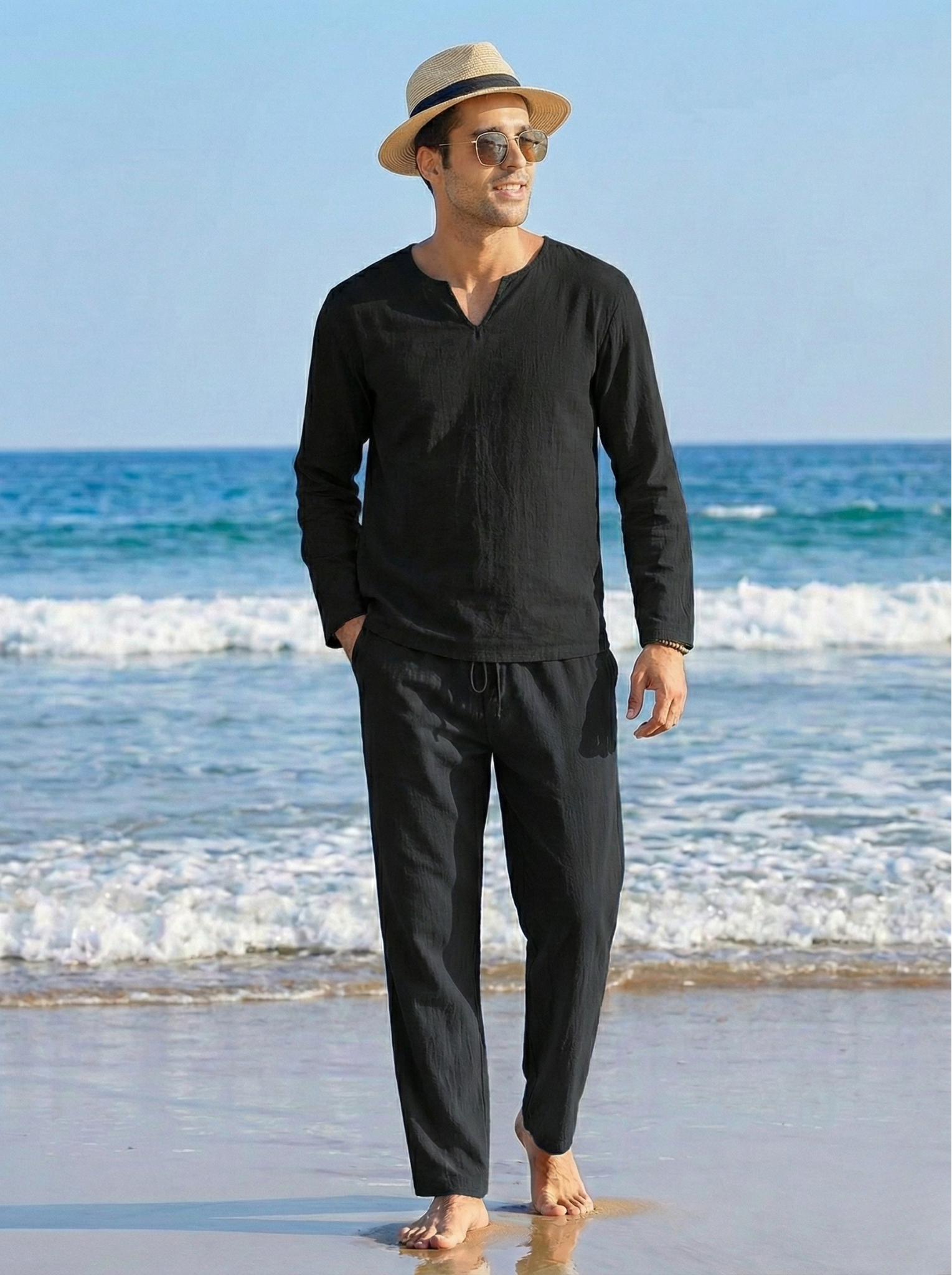 Men’s Two-Piece Relaxed Shirt and Pants Set – Effortless Contemporary Style