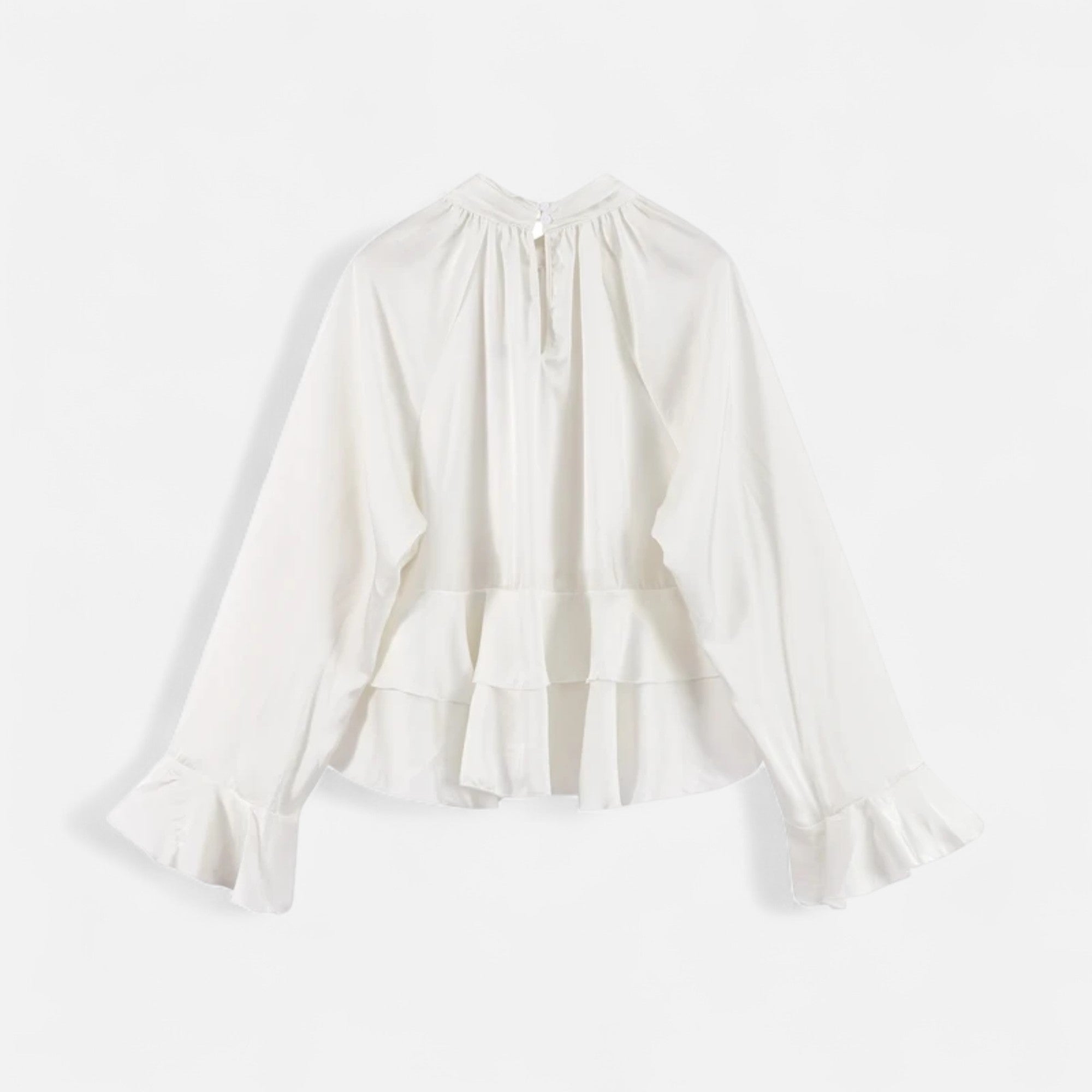 Women’s Elegant Ruffled Blouse with High Neckline and Soft Flowing Silhouette