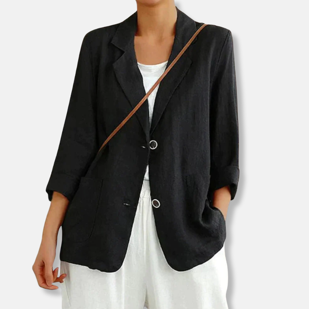 Blazer en lin à coupe relaxée avec revers cranté pour femmes