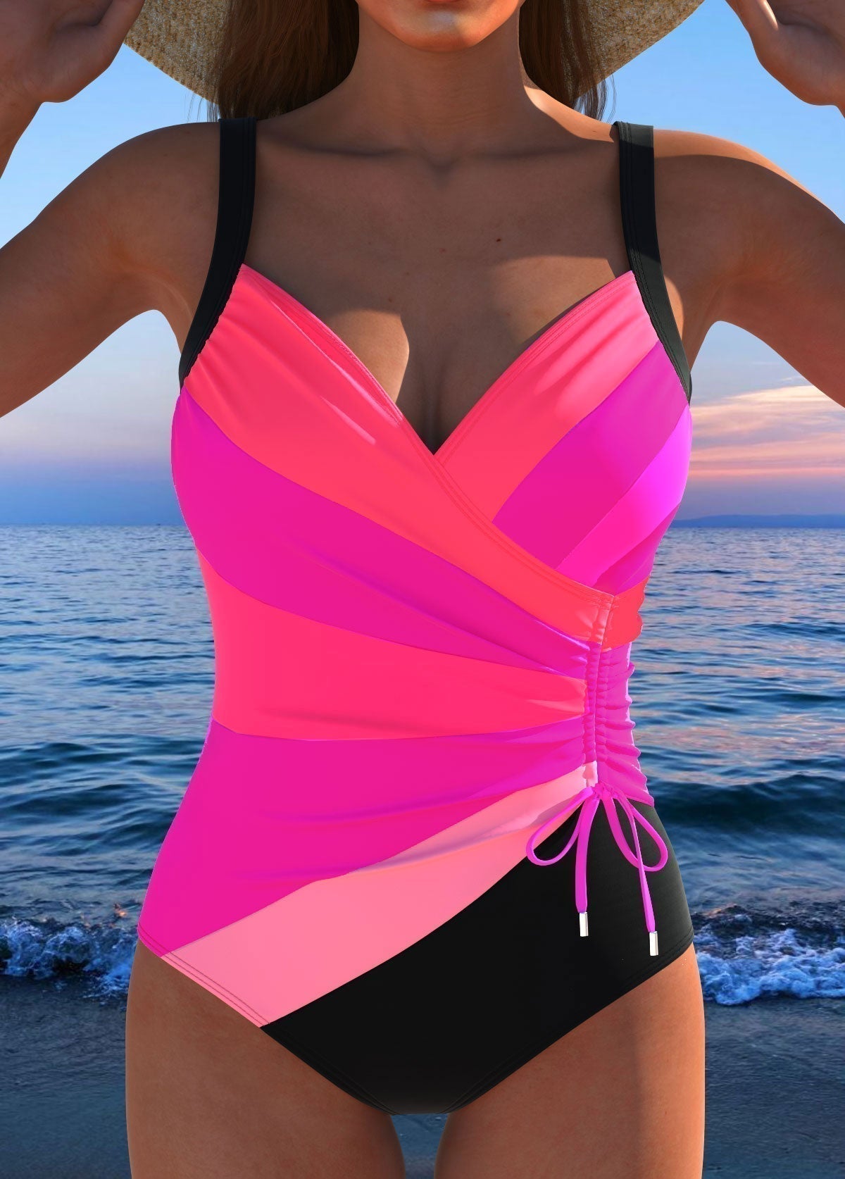 Women's Striped One-Piece Swimsuit Surplice