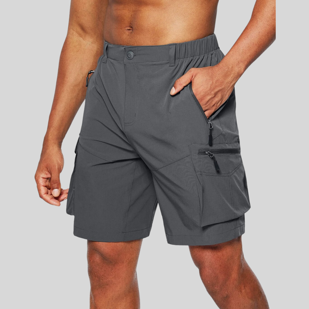 Men's Elastic Waist Cargo Shorts - Zip Pocket Design