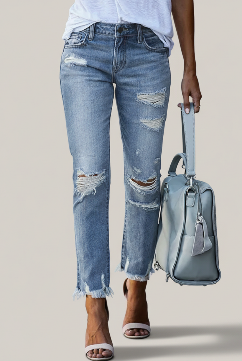 Women’s High-Waist Distressed Skinny Jeans – Sculpted Fit with Modern Edge