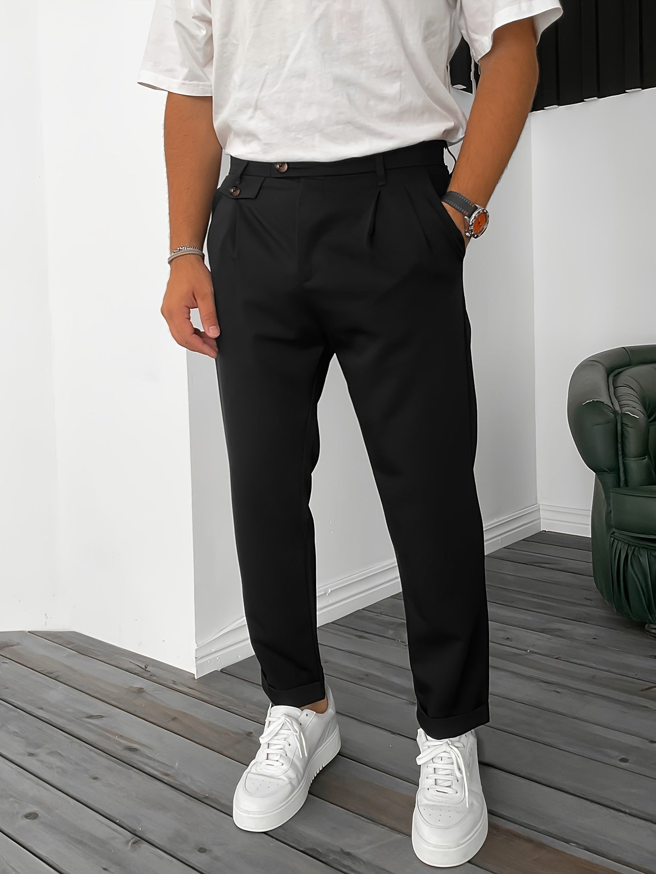 Men's Pleated Front Wide Leg Dress Trousers