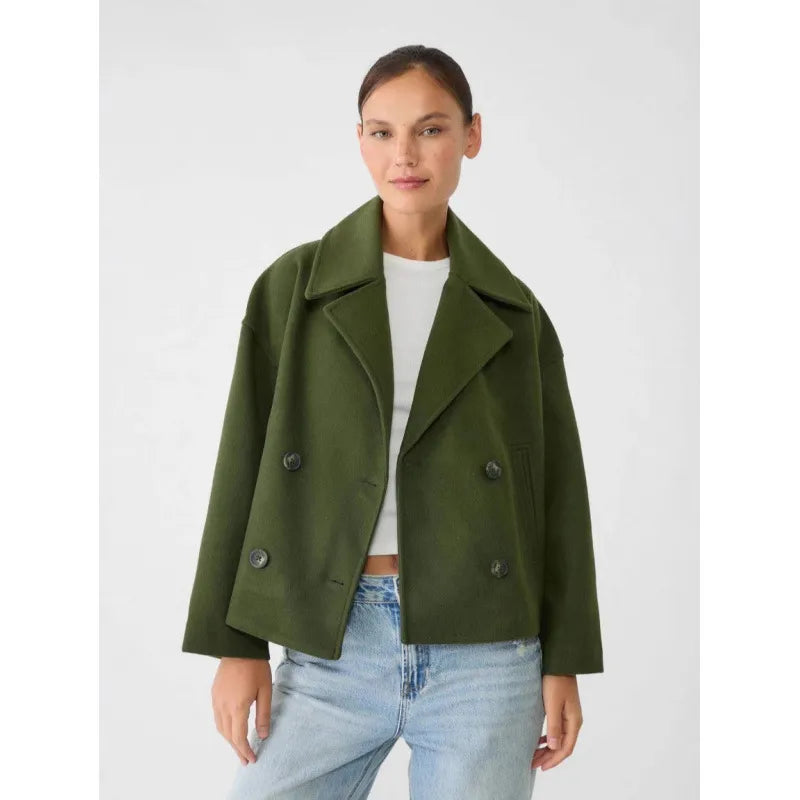 Women’s Short Double-Breasted Jacket – Tailored Wide Lapel Jacket for Everyday Elegance