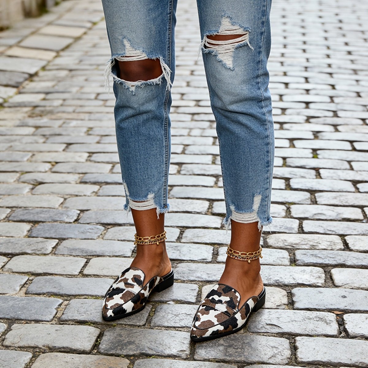 Women's Flats Cow Print Pointed Toe Mule