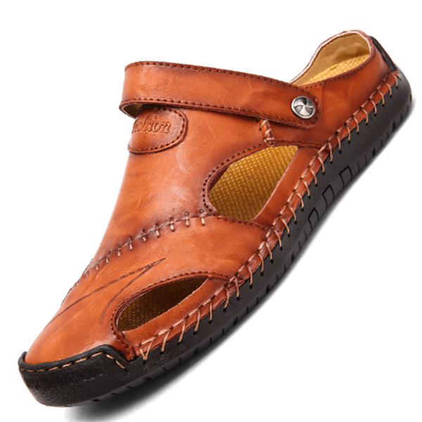 Men's Orthopedic Leather Mesh Panel Adjustable Strap Sandals