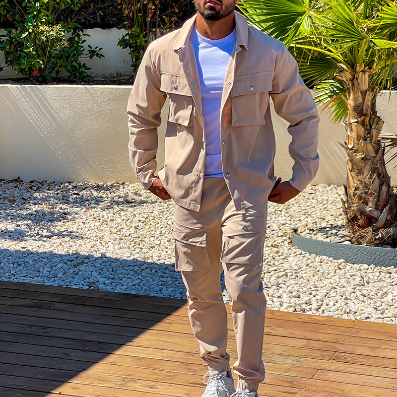 Men’s Two-Piece Cargo Suit – Modern Utility Set with Relaxed Tailoring