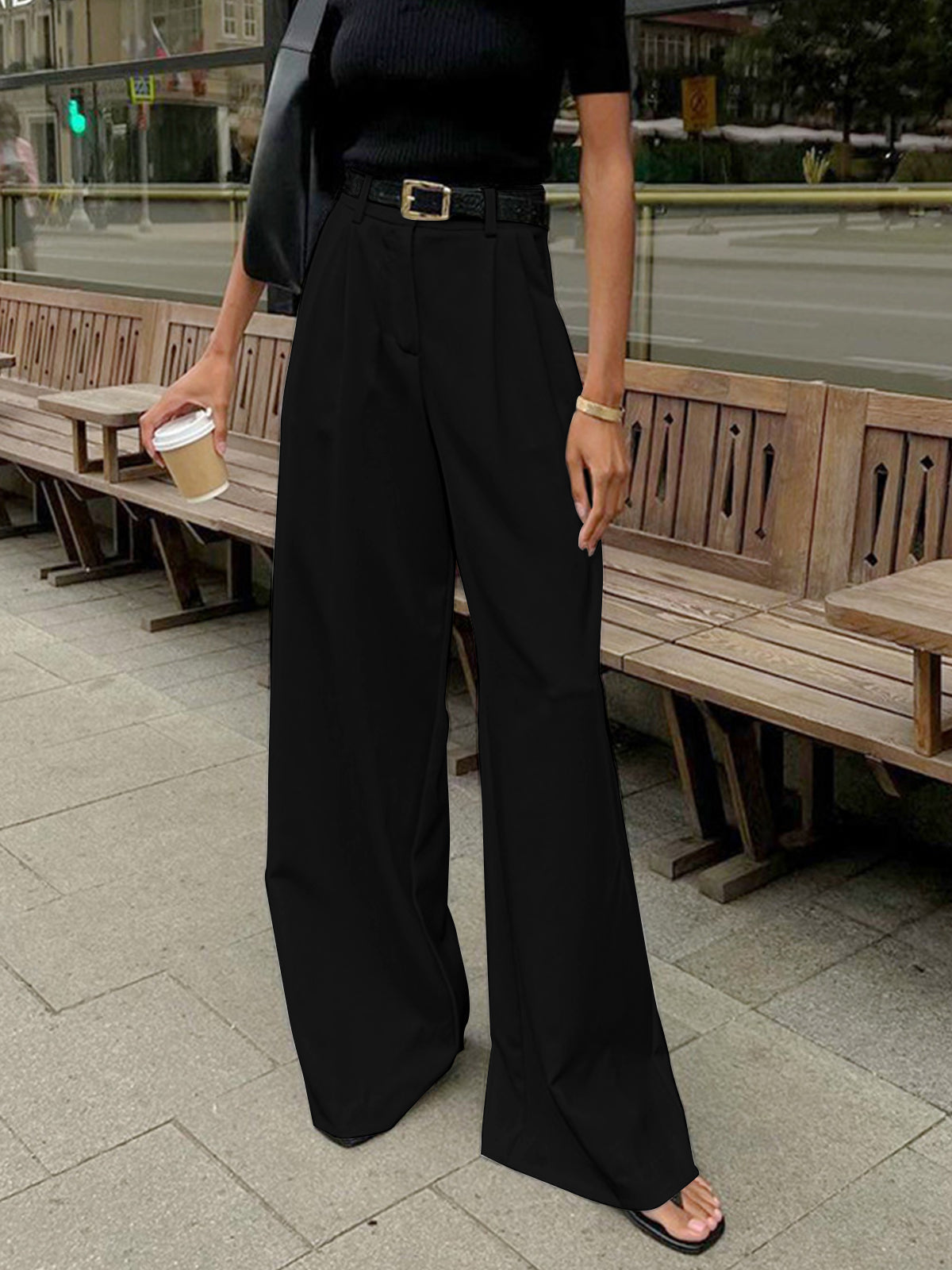 Women’s High-Waist Wide-Leg Pants with Belt Loops