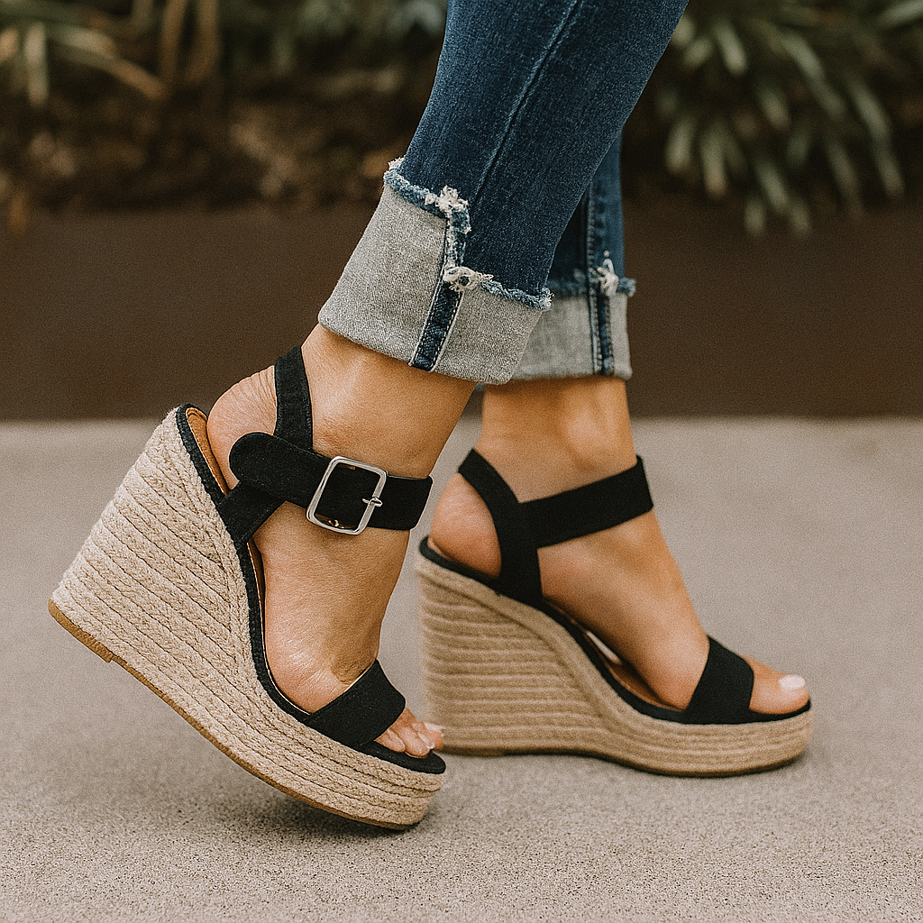 Women’s Espadrille Wedge Sandals – Open Toe Heel with Ankle Strap