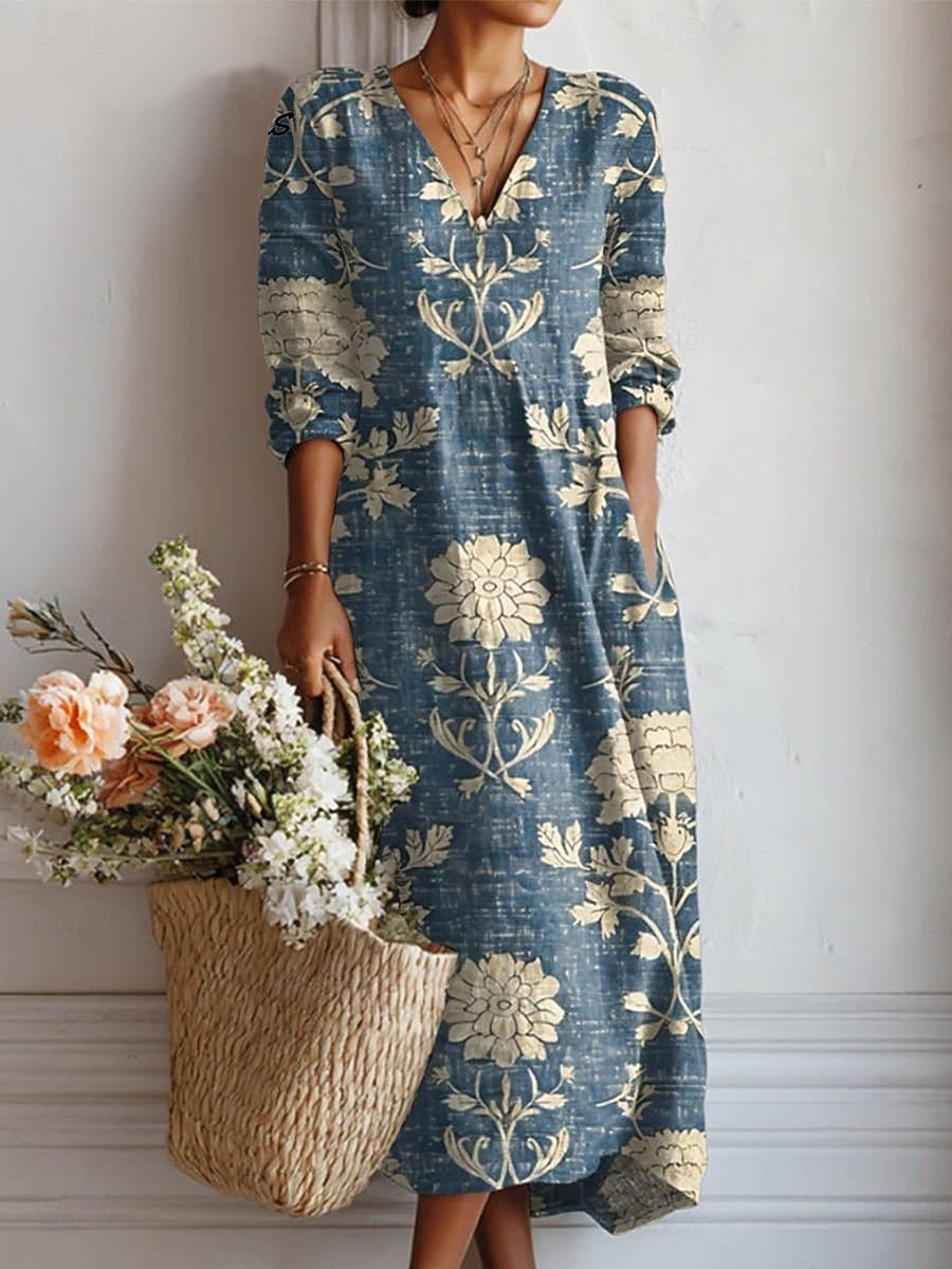 Women's Floral Midi Dress V-Neck
