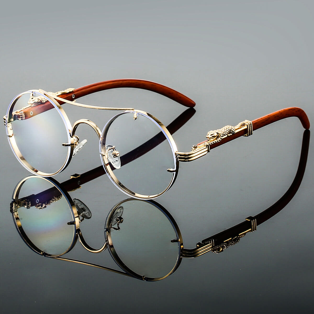 Women's Sunglasses Round Rimless Gold Frame Gradient Lenses
