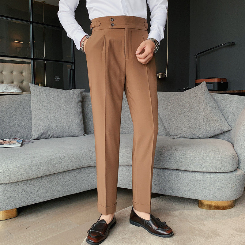 Men’s Refined Slim Fit Pleated Pants with Tailored Waist and Modern Straight-Leg Finish