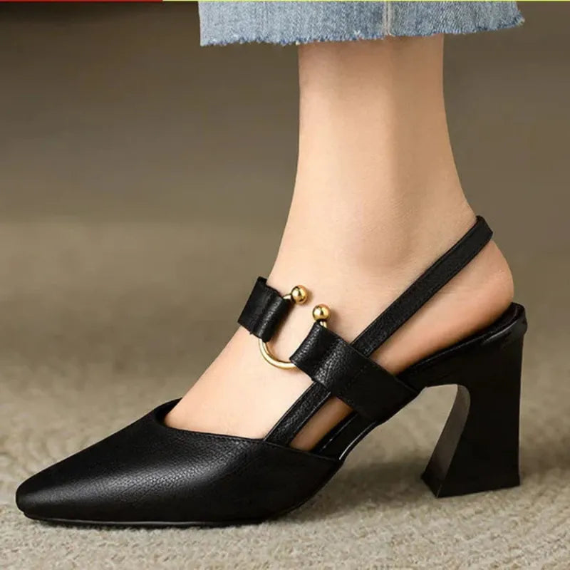 Women’s Slingback Block Heels with Buckle Detail – Elegant Everyday Silhouette