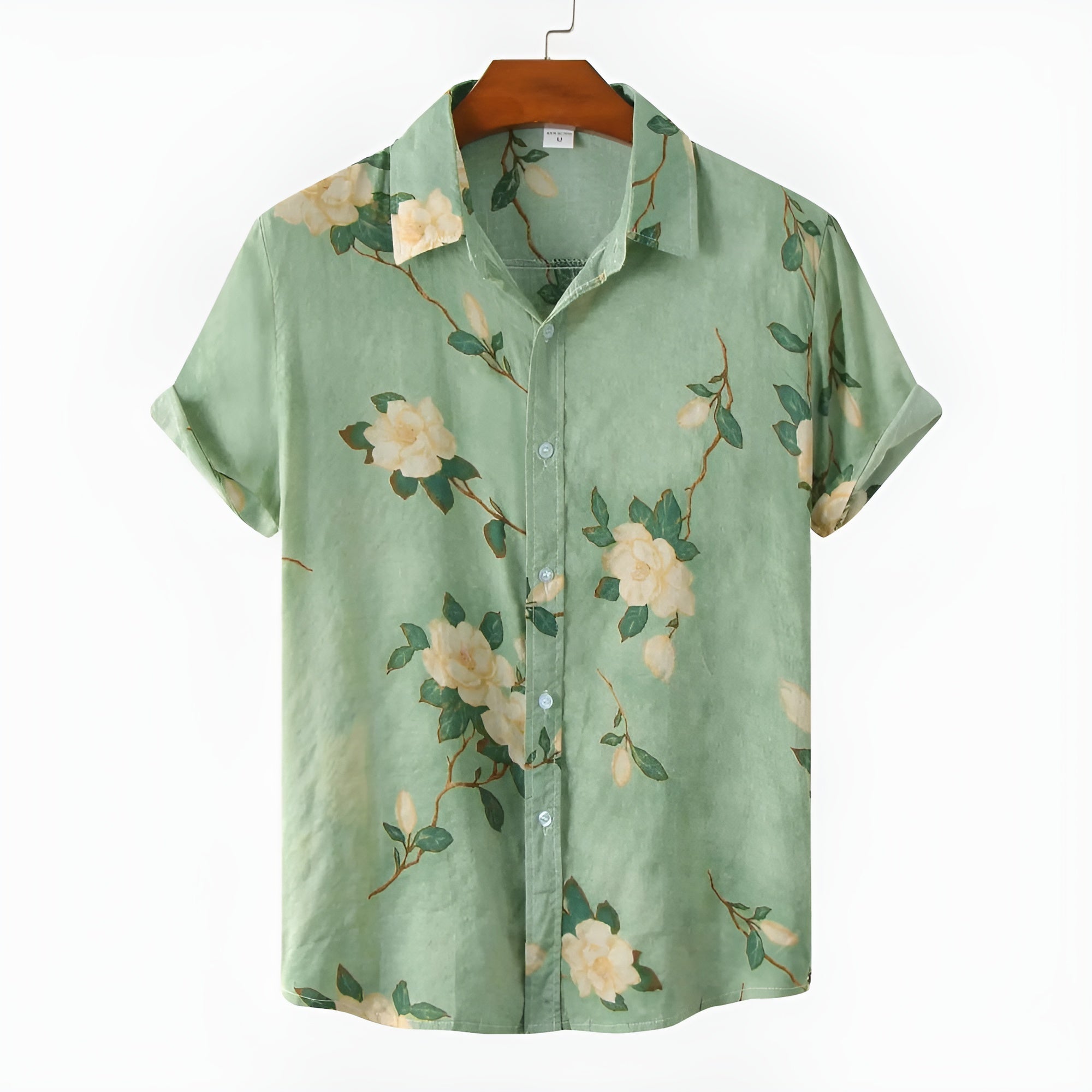 Men’s Floral 3D Print Short Sleeve Button-Up Shirt with Classic Collar