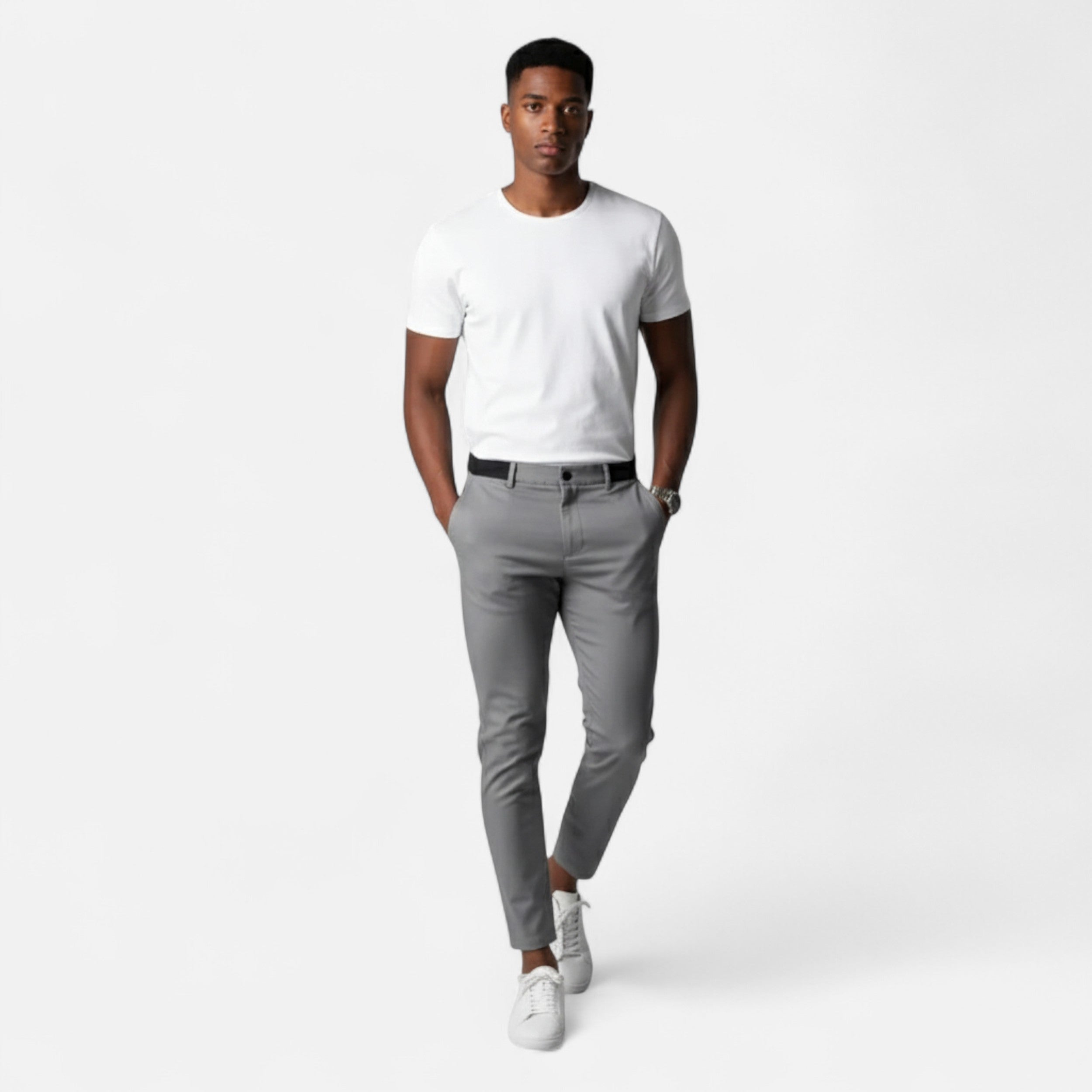 Men’s Slim Fit Casual Pants with Button Closure