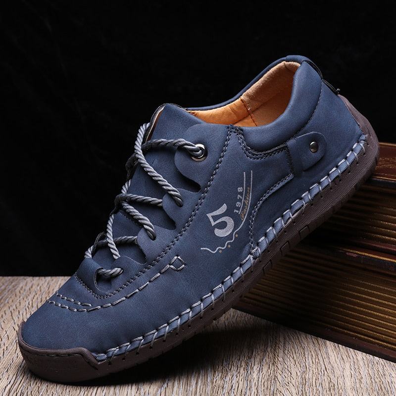 Men's Leather Casual Lace-Up Shoes with Contrast Stitching