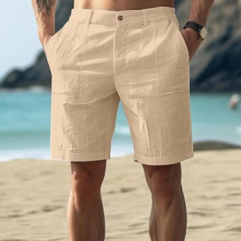 Shorts en lin à cordon à coupe relaxée et longueur genou pour hommes