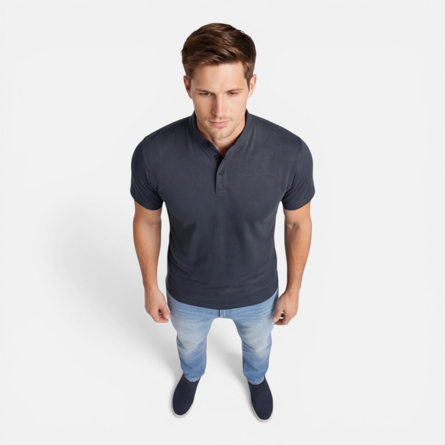 Men's Short Sleeve Henley T-Shirt - Band Collar with Contrast Trim