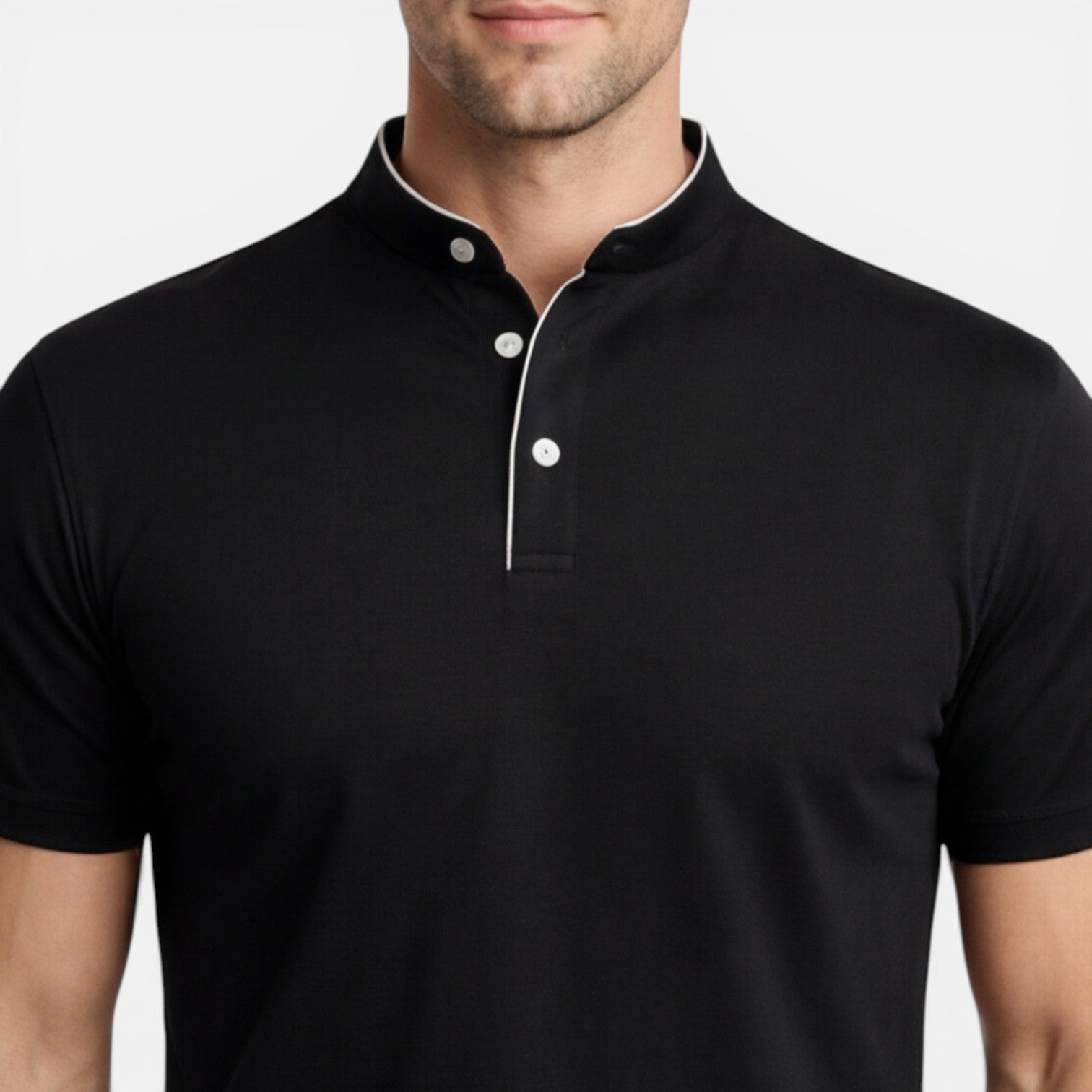 Men's Short Sleeve Henley T-Shirt - Band Collar with Contrast Trim