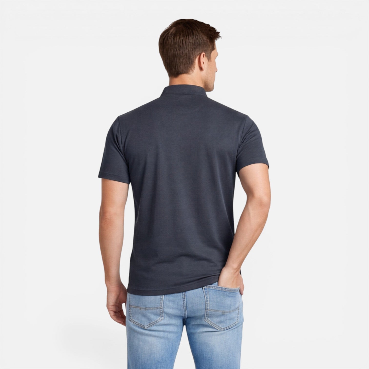 Men's Short Sleeve Henley T-Shirt - Band Collar with Contrast Trim
