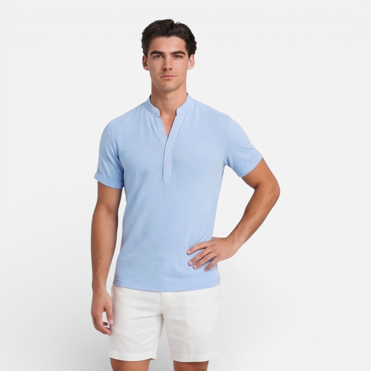Men's Cotton Short Sleeve Henley T-Shirt Slim Fit