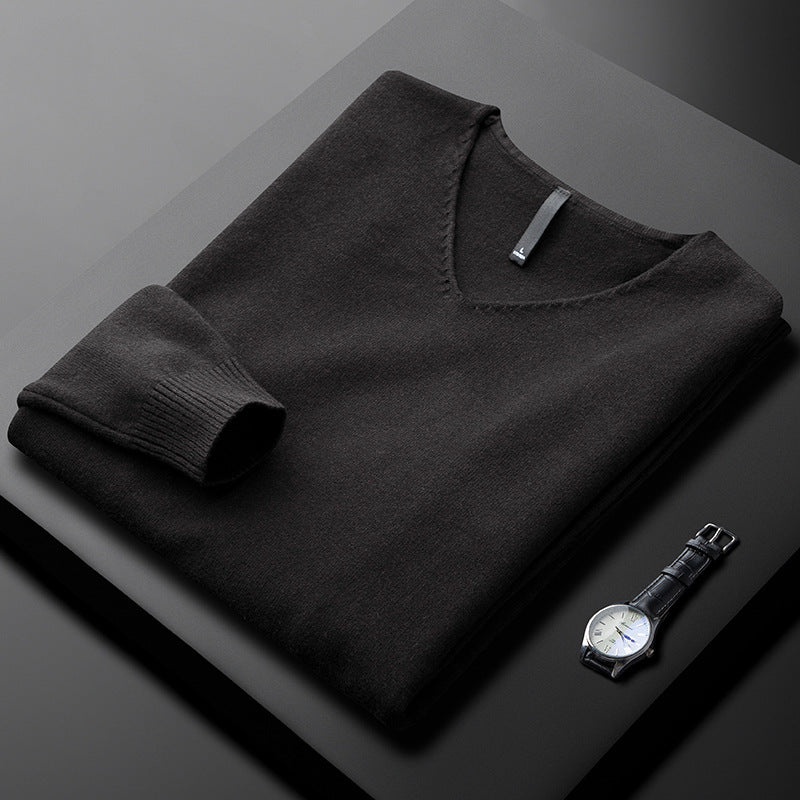 Men's V-Neck Cashmere Long Sleeve Pullover Sweater